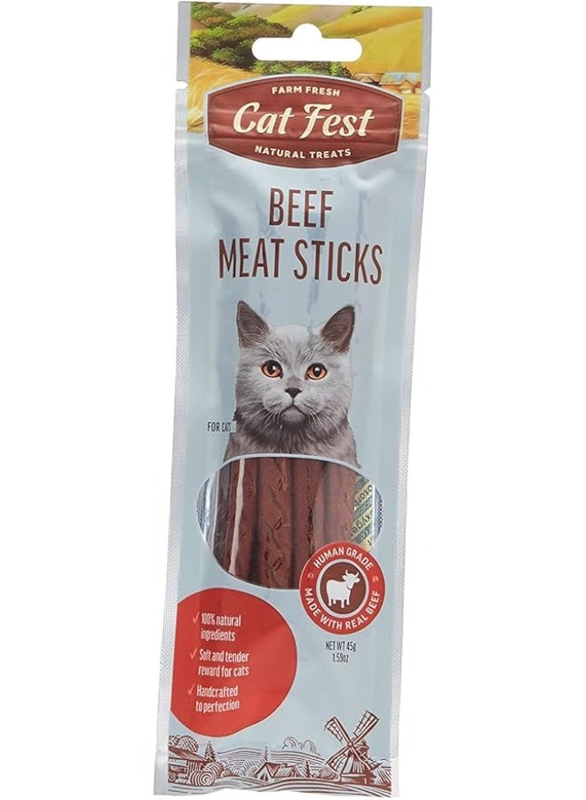 Cat Fest Beef Meat Sticks for Cats High-Protein Natural Cat Treats, Real Beef Flavor, Soft Chewy Treats 45 g From Varmacy - Image 1